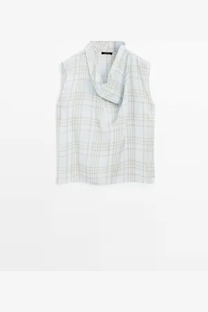 Massimo Dutti Top Cuadros Cuello Drapeado