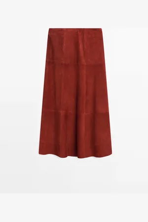Massimo Dutti Falda Midi Evasé Piel Ante