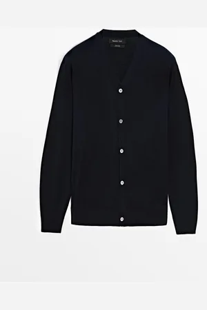 Massimo Dutti Cárdigan Punto Cuello Pico Lana Merino