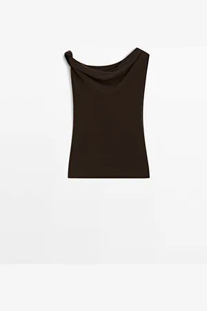 Massimo Dutti Top Drapeado Detalle Nudo Algodón
