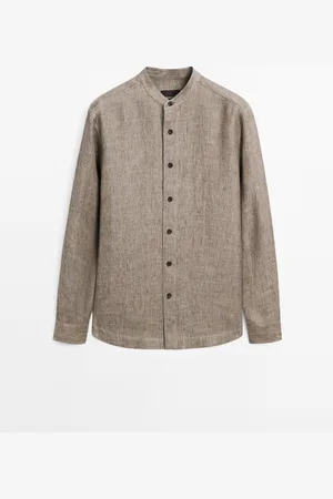 Massimo Dutti Camisa Cuello Mao Regular Fit Lino