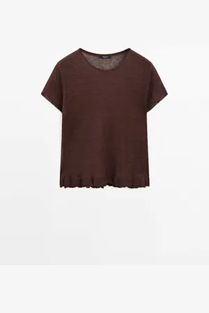 Massimo Dutti Camiseta Bajo Volantes 100% Lino