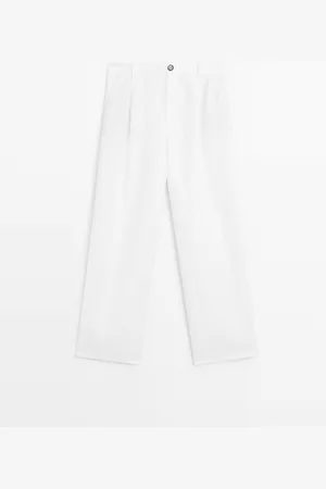 Massimo Dutti Pantalón Tiro Medio Wide 100% Lino