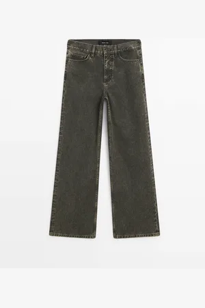 Massimo Dutti Pantalón Wide Coated Denim Look Algodón