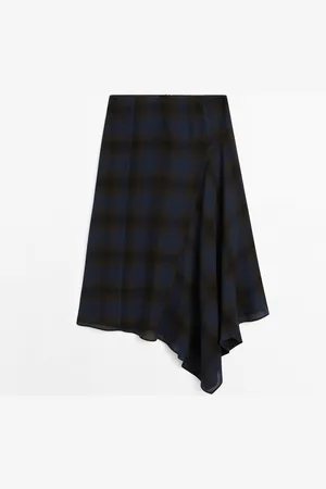 Massimo Dutti Falda Midi Cuadros Asimétrica