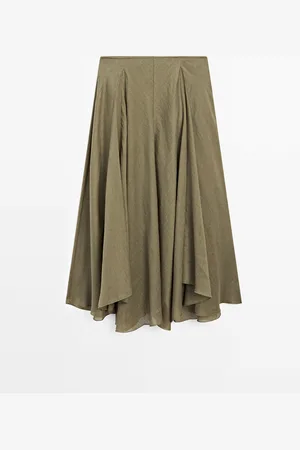 Massimo Dutti Falda Midi Vuelo Con Lino