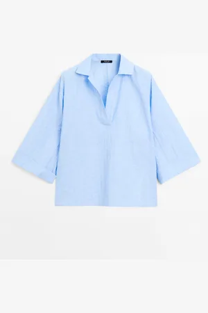 Massimo Dutti Blusa Cuello Polo Con Lino