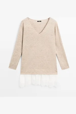 Massimo Dutti Vestido Detalle Puntilla Lino Melange