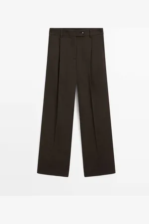 Massimo Dutti Pantalón Wide Leg Pliegues Con Algodón