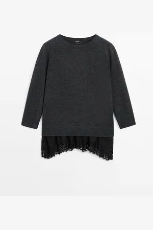 Massimo Dutti Vestido Punto Bajo Puntilla
