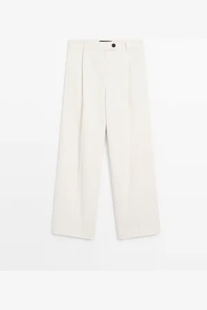 Massimo Dutti Pantalón Wide Leg Pliegues Con Algodón