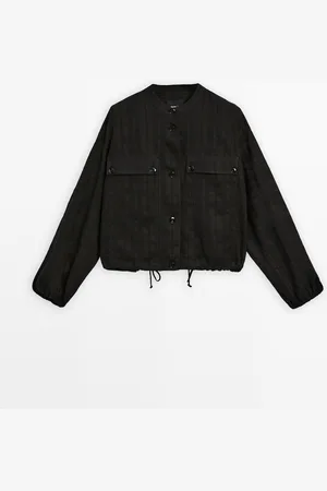Massimo Dutti Chaqueta Bomber Cuadros Mezcla Lino