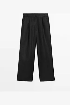Massimo Dutti Pantalón Wide Fit Goma 100% Lino