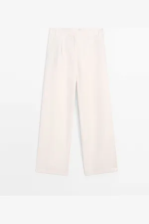 Massimo Dutti Pantalón Wide Fit Goma 100% Lino