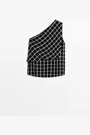 Massimo Dutti Top Cuadros Escote Asimétrico