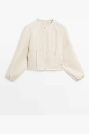 Massimo Dutti Chaqueta Bomber Desflecados Lino Seda