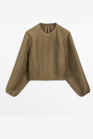 Massimo Dutti Chaqueta Bomber Desflecados Lino Seda