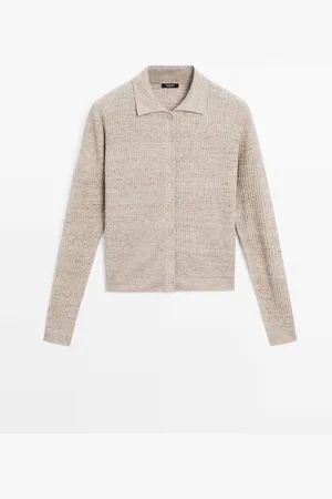Massimo Dutti Cárdigan Punto Mezcla Lino Melange