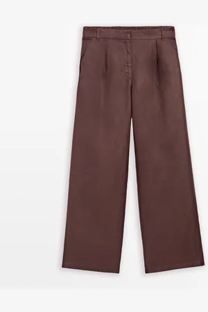 Massimo Dutti Pantalón Wide Fit Goma 100% Lino