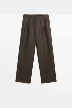 Massimo Dutti Pantalón Wide Fit Goma 100% Lino