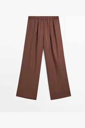 Massimo Dutti Pantalón Ancho Fluido 100% Lino