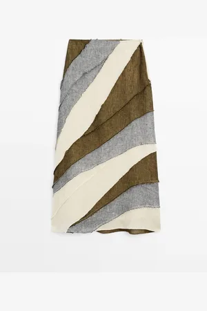 Massimo Dutti Falda Midi Patchwork 100% Lino