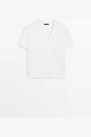 Massimo Dutti Camiseta Cuello Pico 100% Algodón