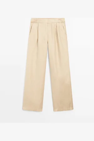 Massimo Dutti Pantalón Wide Fit Goma 100% Lino