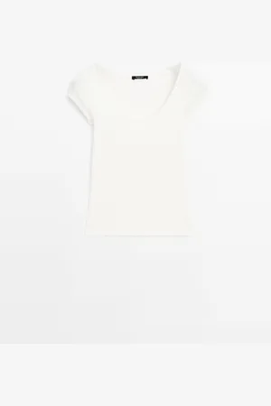 Massimo Dutti Camiseta Detalle Puntilla Algodón