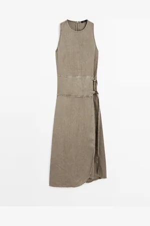 Massimo Dutti Vestido Detalle Hebilla 100% Lino