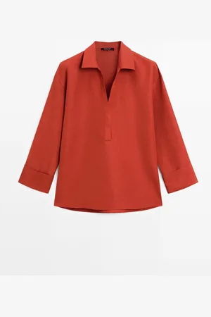 Massimo Dutti Blusa Cuello Polo Con Lino