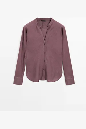 Massimo Dutti Camisa Cuello Mao Fluida Lino