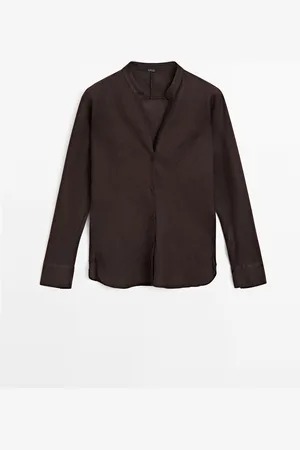 Massimo Dutti Camisa Cuello Mao Fluida Lino