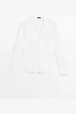 Massimo Dutti Camisa Cuello Mao Fluida Lino