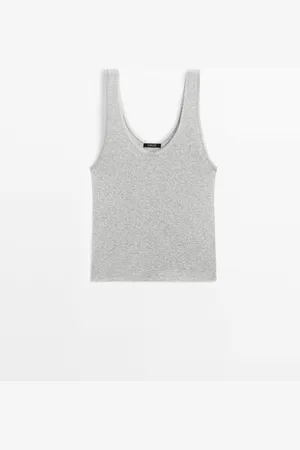 Massimo Dutti Top Detalle Blonda Mezcla Algodón