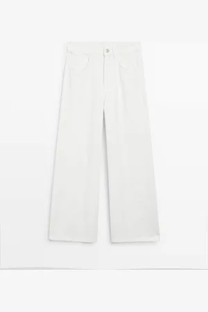 Massimo Dutti Jeans Wide Leg Tiro Alto Detalle Cortes