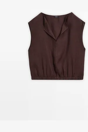 Massimo Dutti Blusa Detalle Goma Bajo Lino