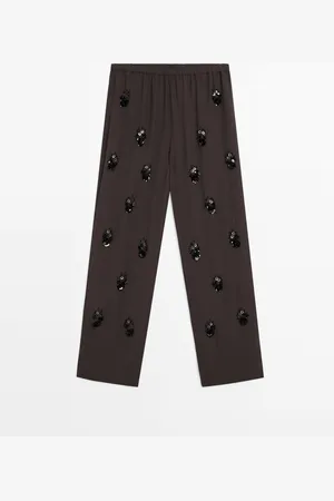 Massimo Dutti Pantalón Fluido Apliques Flor