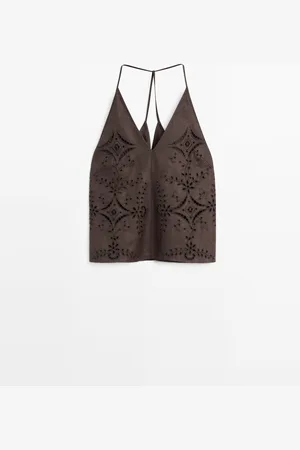 Massimo Dutti Top Bordados Mezcla Lino
