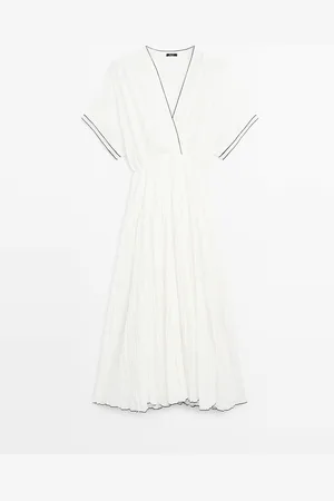 Massimo Dutti Vestido Largo Plisado Contraste