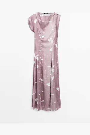 Massimo Dutti Vestido Largo Plisado Tejido Estampado