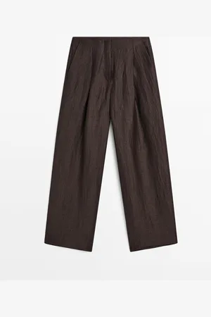 Massimo Dutti Pantalón Pinzas Fluido Mezcla Lino