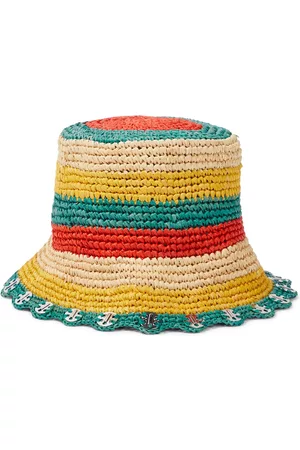 Paco rabanne Mujer Sombreros - Embellished striped raffia bucket hat