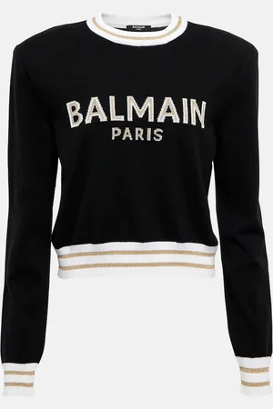Balmain Logo wool and cashmere cropped sweater