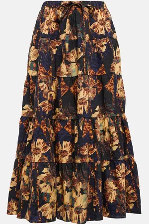 ULLA JOHNSON Makana floral cotton poplin midi skirt