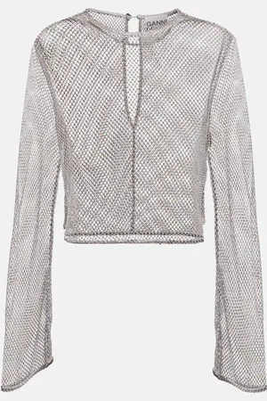 Ganni Mesh embellished top