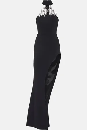 DAVID KOMA Crystal-embellished asymmetric gown