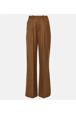 x EmRata Joan wool wide-leg pants in brown - AG Jeans