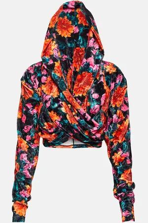 ROTATE Floral hooded velvet top
