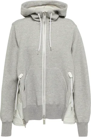 SACAI Paneled cotton-blend jersey hoodie